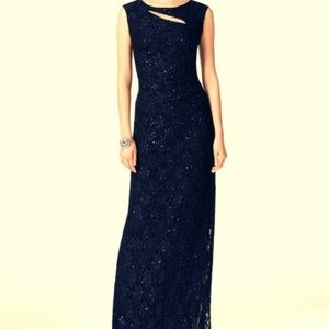 NWT Connected Cutout Sequined Lace Gown Dark Navy blue